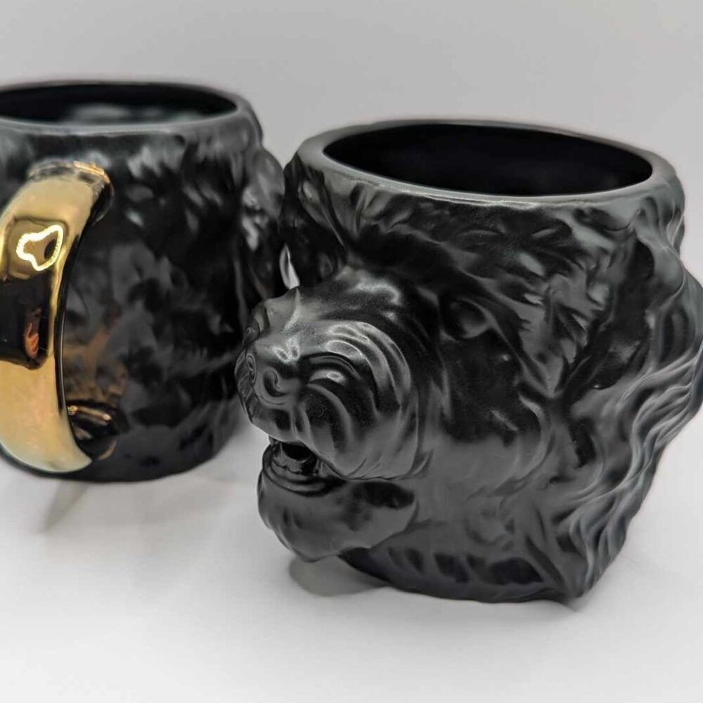 Adorable Tabitha Brown Poodle Mugs with Gold Handle - Set of 2